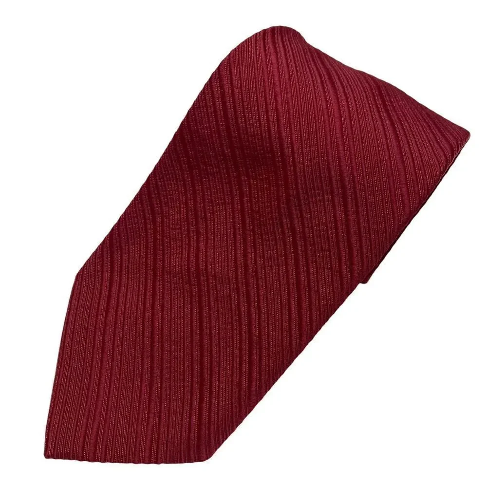 Vintage Mens Tie Necktie Wide Polyester Maroon Tone on Tone Stripes